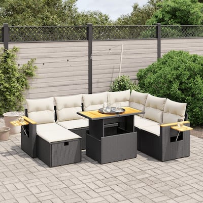 vidaXL Patio Sofa Set with Cushions Outdoor Furniture 8 Piece Poly Rattan - 21.7 x 39.4 x 28.7