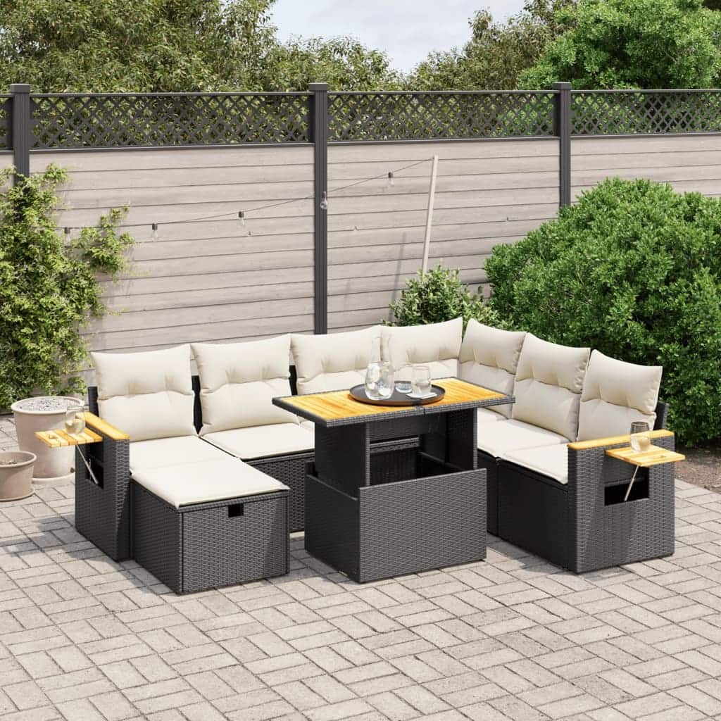 vidaXL Patio Sofa Set with Cushions Outdoor Furniture 8 Piece Poly Rattan - 21.7 x 39.4 x 28.7
