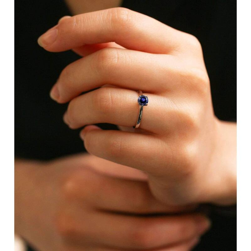 Annello by Kobelli 14k Gold 5mm Round Blue Sapphire Taper Shank Cathedral Solitaire Ring