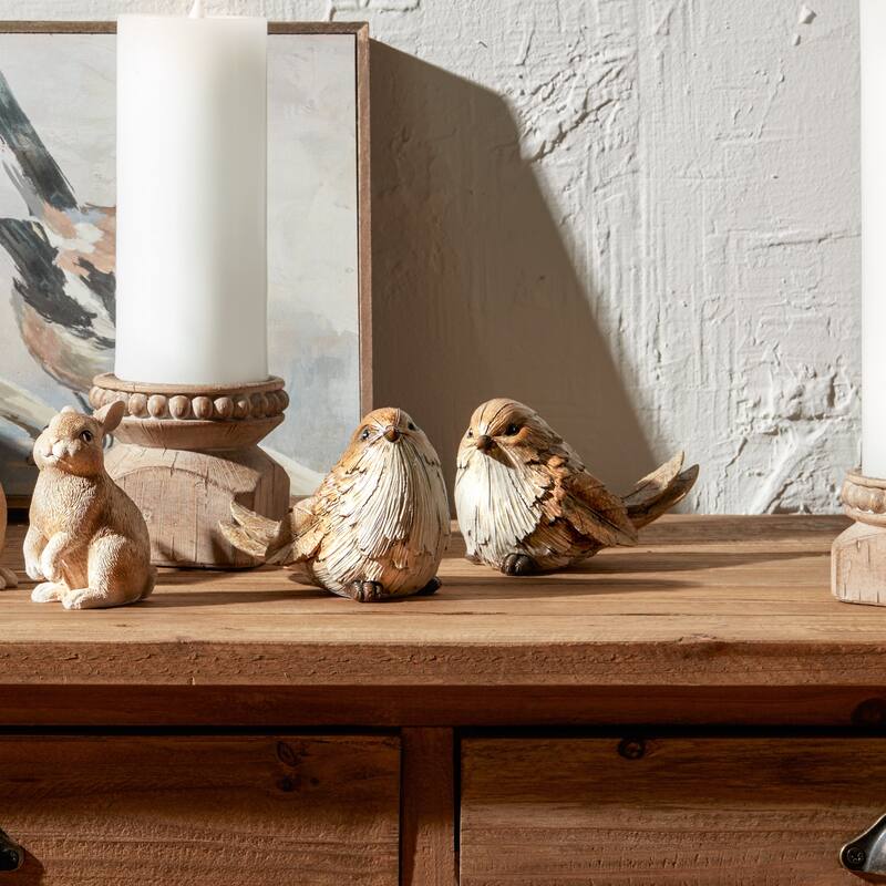 Carved Leaf Bird Figurine (Set of 2)