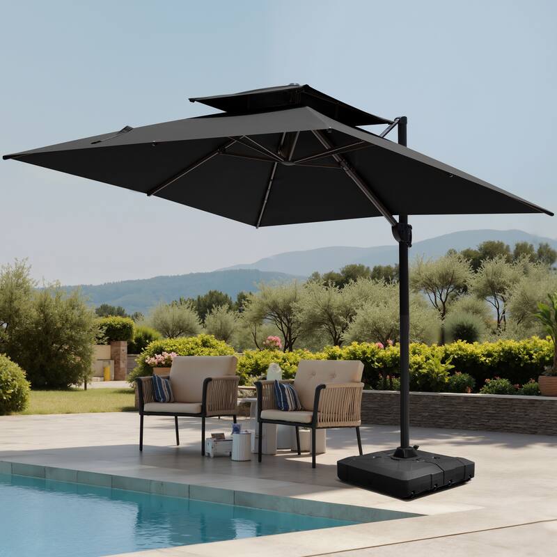 Pellebant Outdoor 10 FT Square Cantilever Patio Umbrella with Wheel Base - Black
