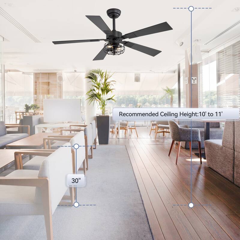48" Industrial Wooden Reversible 5-Blade Ceiling Fan with Light and Remote
