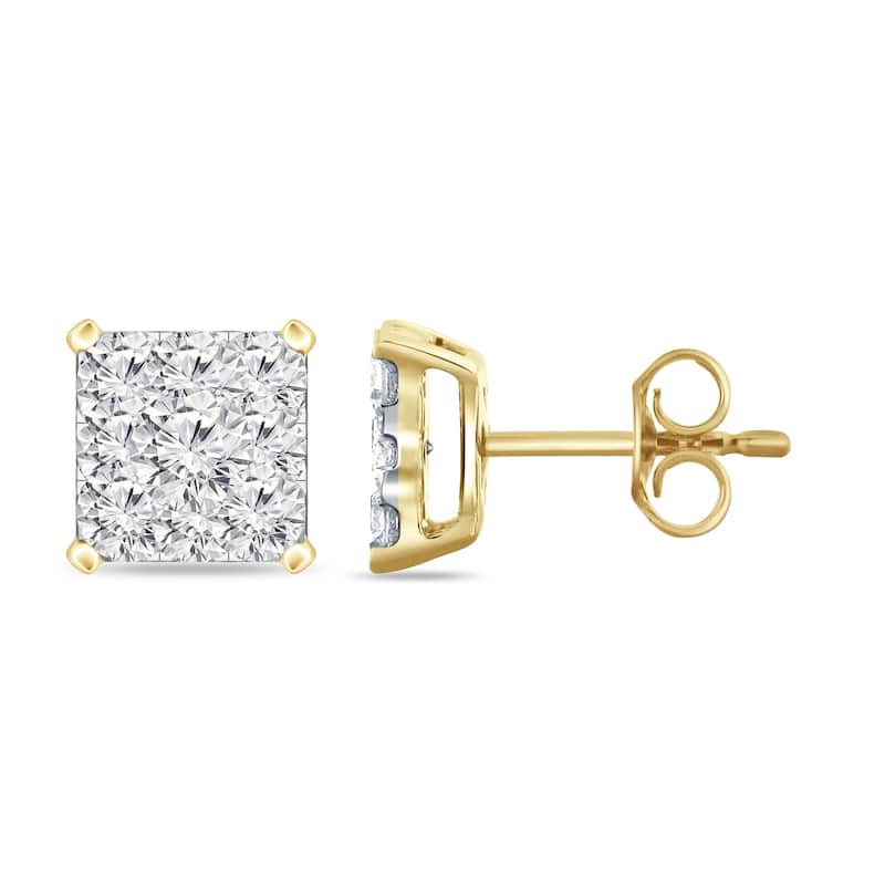 Auriya 14k Gold 1 1/2ctw Square Pave Diamond Stud Earrings (H-I, I1-I2)