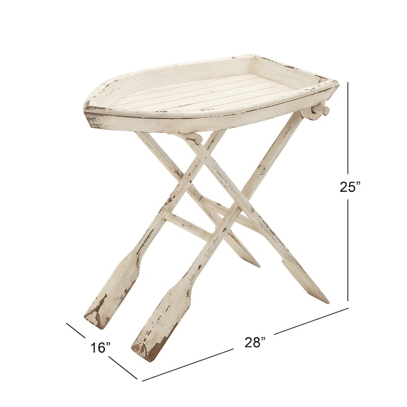 Wood Boat Shaped Tray Top Accent Table with Oar Inspired Legs - White - Roche River Decor