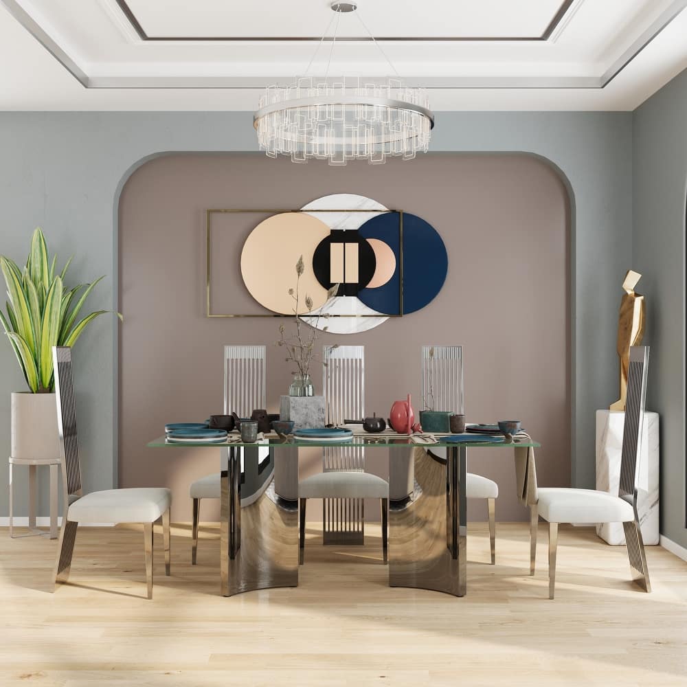 Luxurious Clear Tempered Glass Dining Table Set with Heavy Duty Dining Chairs