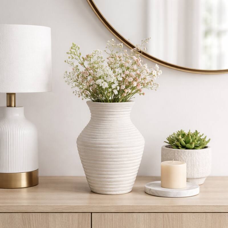 Sculptural Ribbed Paper Mache Table Vase - Stylish Tall Flower Vase