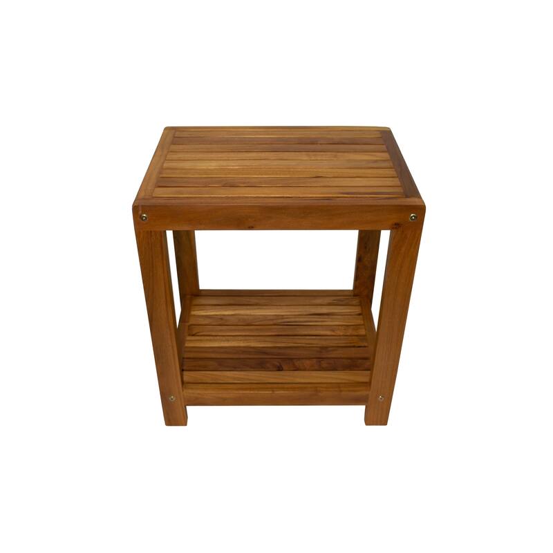 Nordic Style Oiled Teak Spa Bench with Shelf – 18″ - N/A