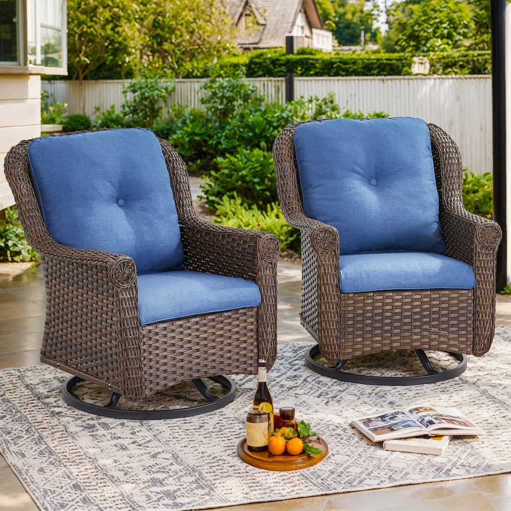2 Piece Outdoor Swivel Chairs with Cushion