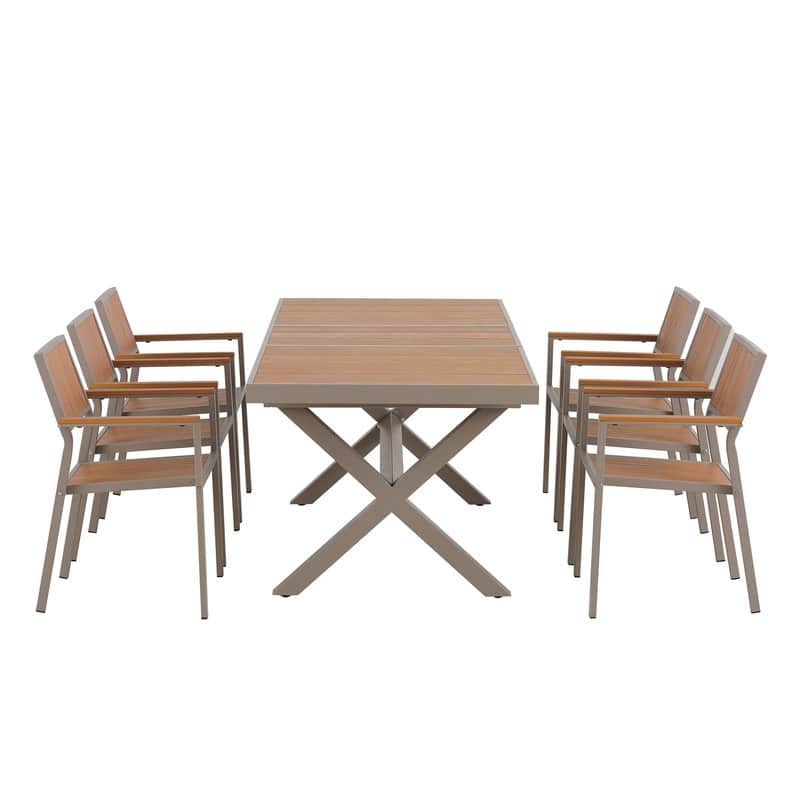 Expandable 6-Piece Outdoor Dining Set, Extending Table & Flexible Chairs