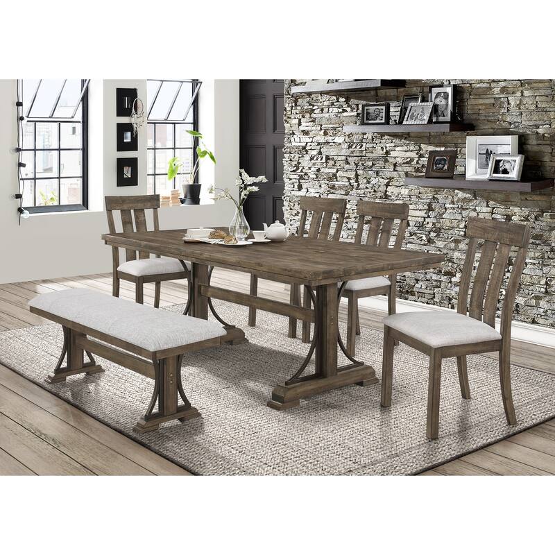 1Pc Transitional Counter Height Bench Upholstered Seat Brown/Gray Fabric Wood Metal Dining Room