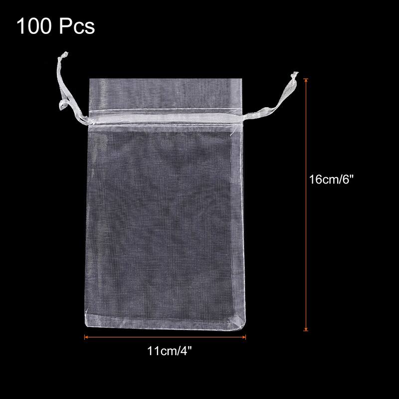 100pcs Organza Bags Drawstring Favor Pouches Sheer Mesh Bag for Party - White - 4 inch x 6 inch