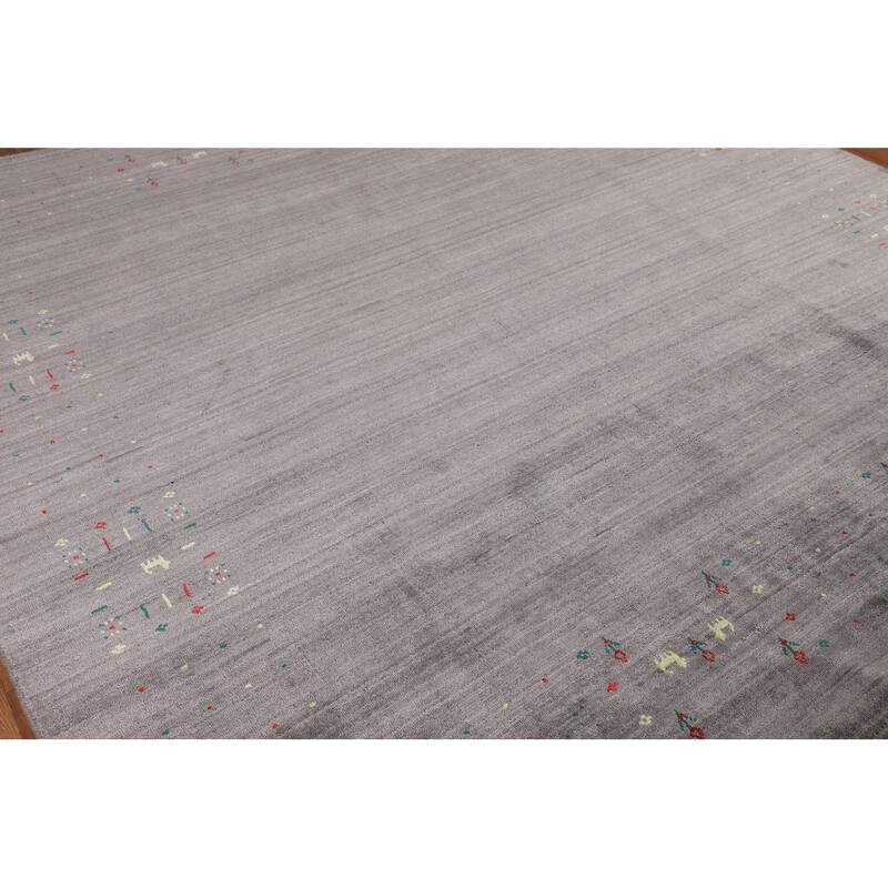 Silver Gray Tribal Gabbeh Indian Square Area Rug Handmade Silk Carpet - 7'10" X 7'10"