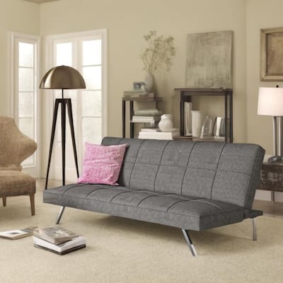Grey Fabric Futon Sofa Bed with Stainless Leg and Metal Frame