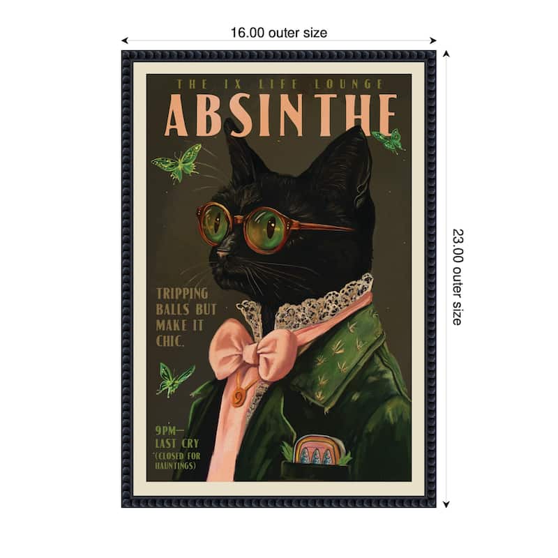Kate and Laurel WG Absinthe Kitty by The Whiskey Ginger Framed Canvas Wall Art Print