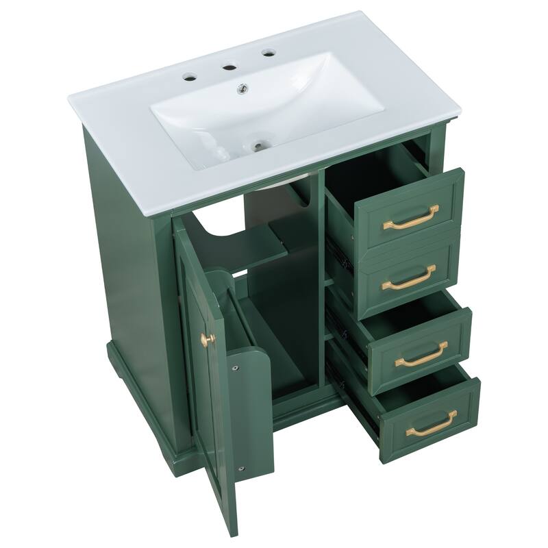30 inch MDF Bathroom Vanity with Sink, One Package, Green Bathroom Cabinet with Drawers