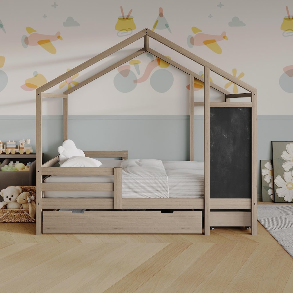 CraftPorch Mid-Century Wooden Canopy Bed