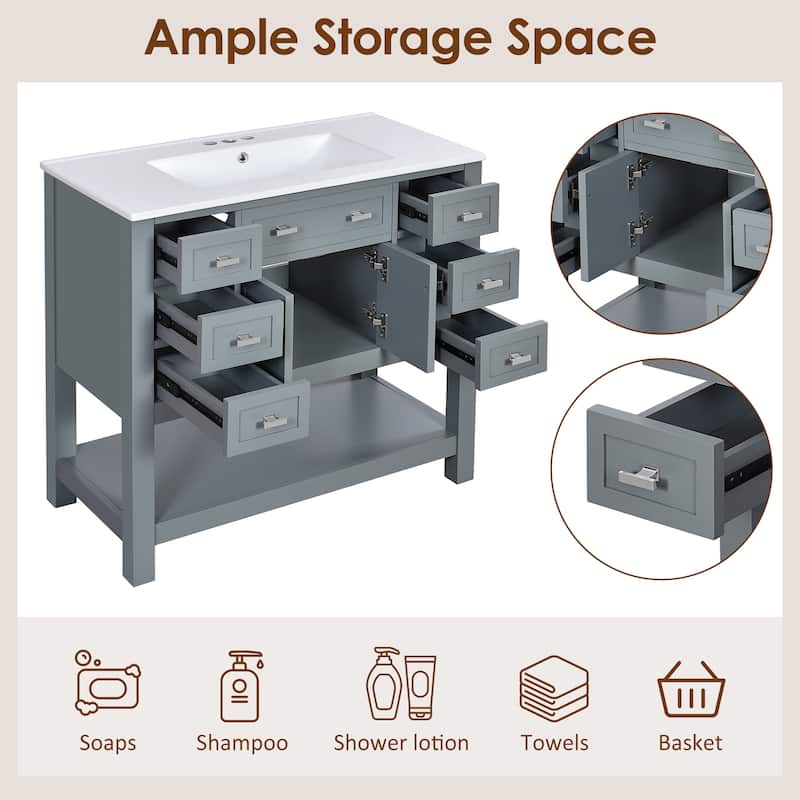 36''Bathroom Vanity With Top Sink,Storage Cabinet With 2 Soft Closing Doors And 6 Drawers,Single Sink Bathroom Vanity