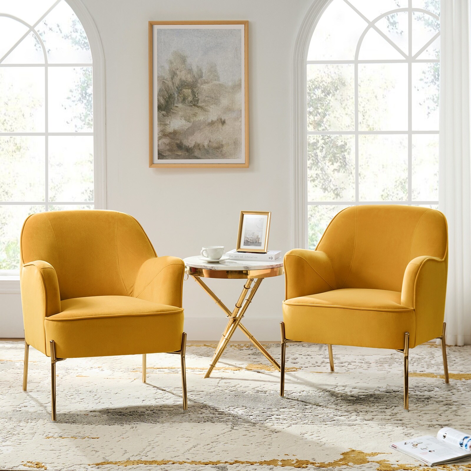 Set of 2 sales yellow accent chairs