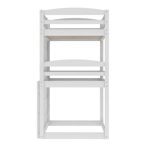 White Twin over Twin over Twin Wood Triple Bunk Bed with 2 Ladders, 79.3''L*42.2''W*77.2''H, 138LBS