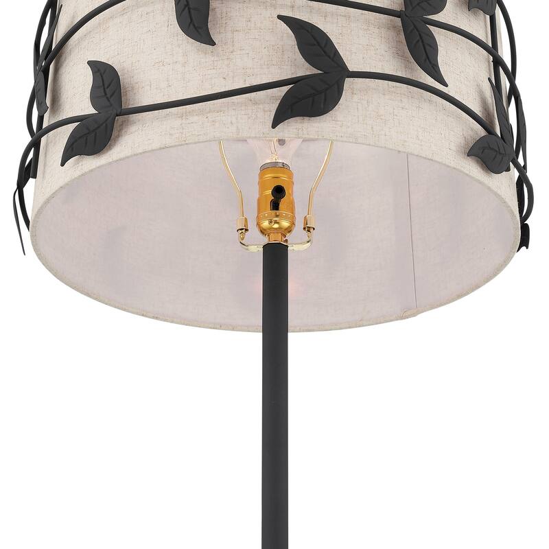 Acroma Black/Gold Leaf-Accent Fabric Shade Floor Lamp