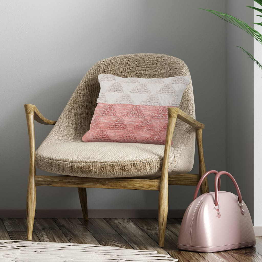 Handwoven Textured Geometric Square Throw Pillow - 18" - Pink and White