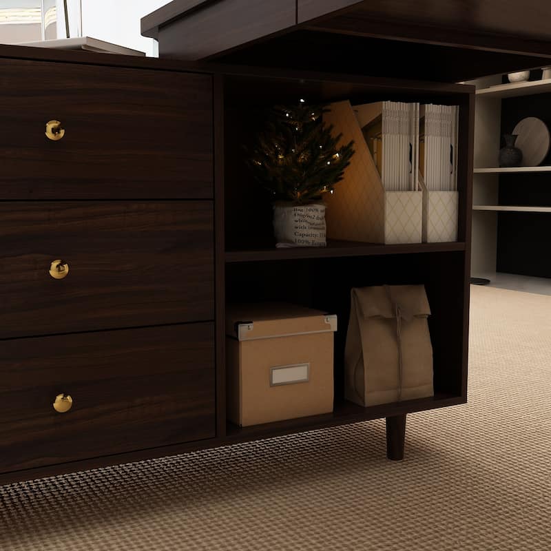 L-Shaped Computer Desk Storage Cabinet Large Executive Office Desk