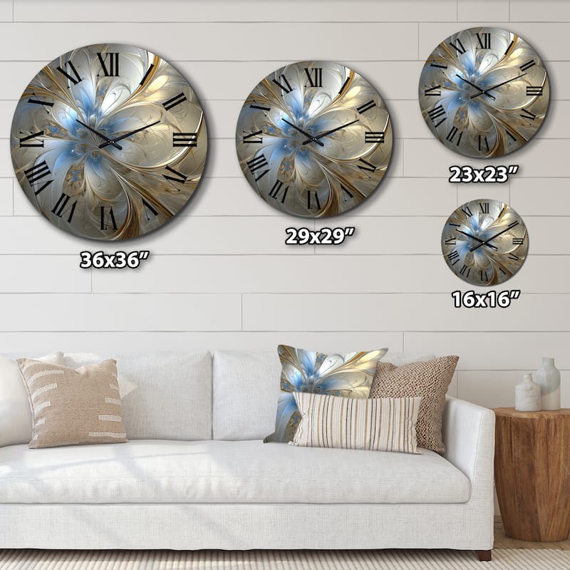 Designart "Tender Light Blue Floral Whirling Spiral" Abstract Spirals Oversized Wall Clock