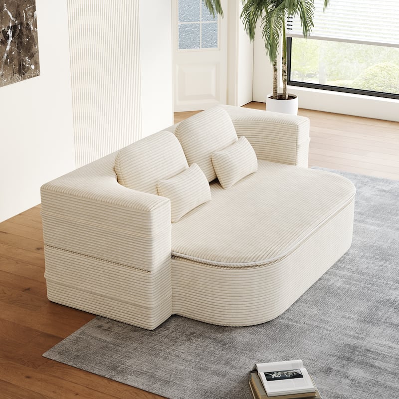 GDFStudio - Lysander Corduroy Foldable Sleeper Sofa Bed with Multi Functional Blanket