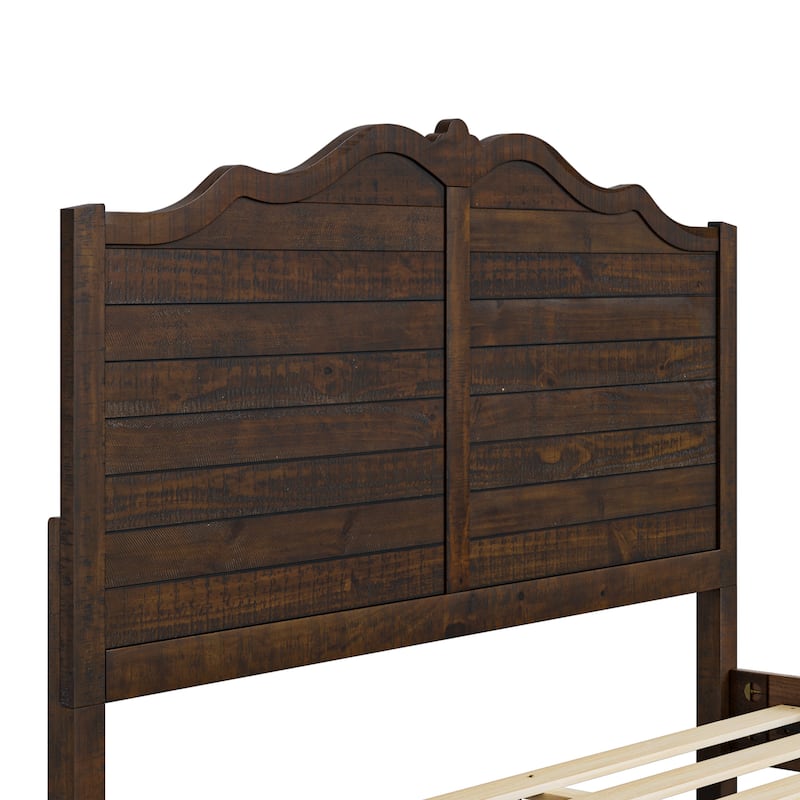Traditional Solid Wood Bed Frame with Queen/King Size Platform Bed with Headboard for Bedroom