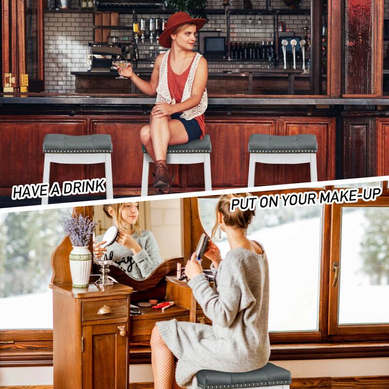Gymax Set of 2 Nailhead Saddle Bar Stools 24'' Counter Stools White - See Details