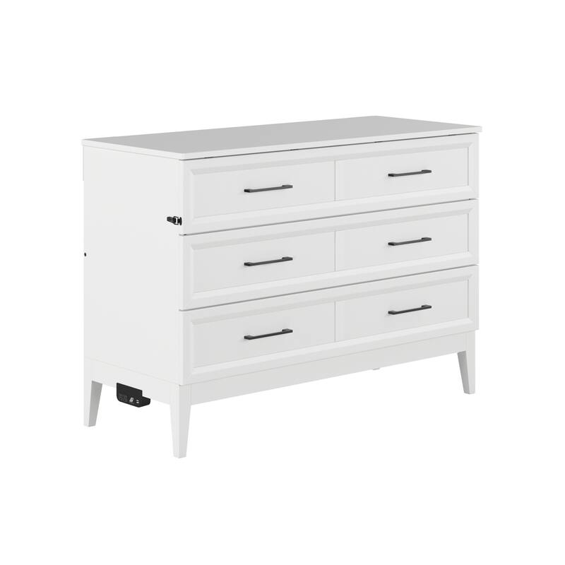 Solid Wood Murphy Bed Chest with Mattress & Charger - Full Size Bed, Space Saving Furniture