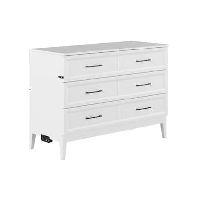 Solid Wood Murphy Bed Chest with Mattress & Charger - Full Size Bed, Space Saving Furniture