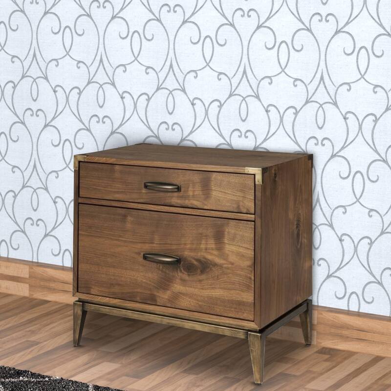 Wooden Nightstand with two Drawers, Brown