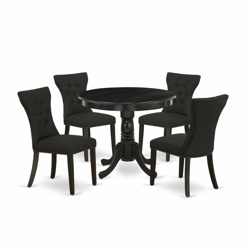 East West Furniture 5 Piece Dining Table Set- A Round Kitchen Table and 4 Linen Fabric Parson Chairs,(Finish Options)