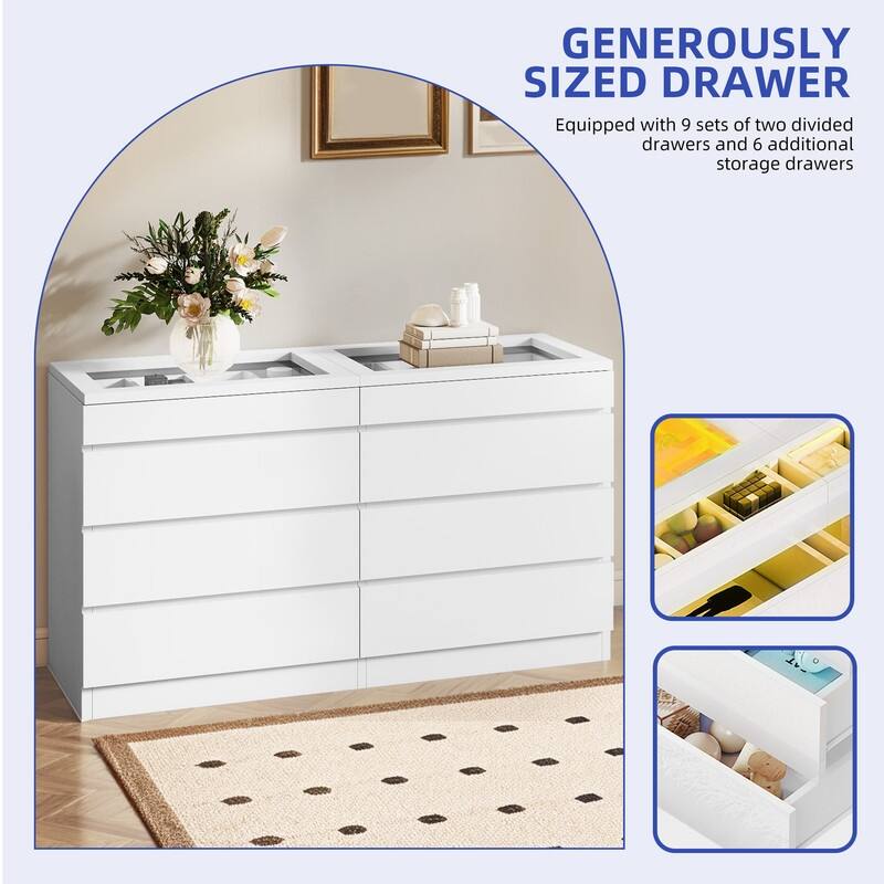 Modern 8-Drawer Dresser Chest Dresser of Drawer Organizers with LED Light High Gloss