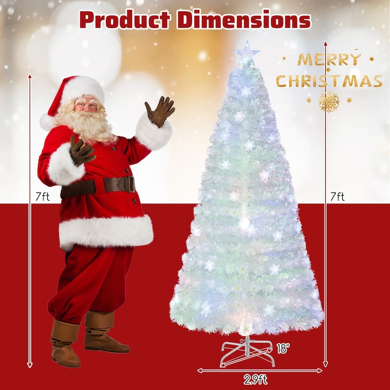 Gymax 5/6/7 FT Pre-Lit Fiber Optic Christmas Tree White Artificial
