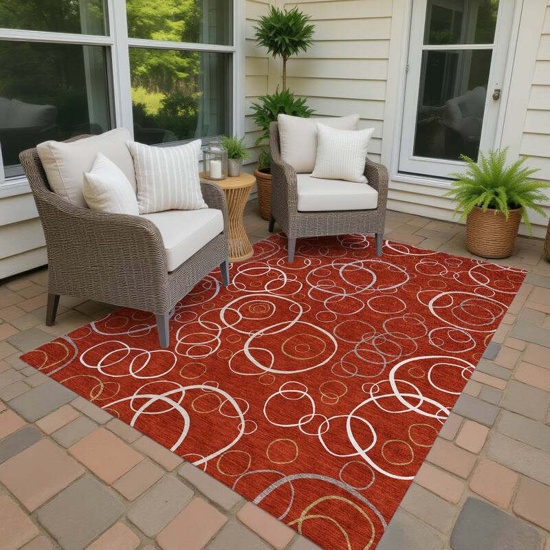 Machine Washable Indoor/ Outdoor Contemporary Nexus Chantille Rug - Red - 9' x 12'