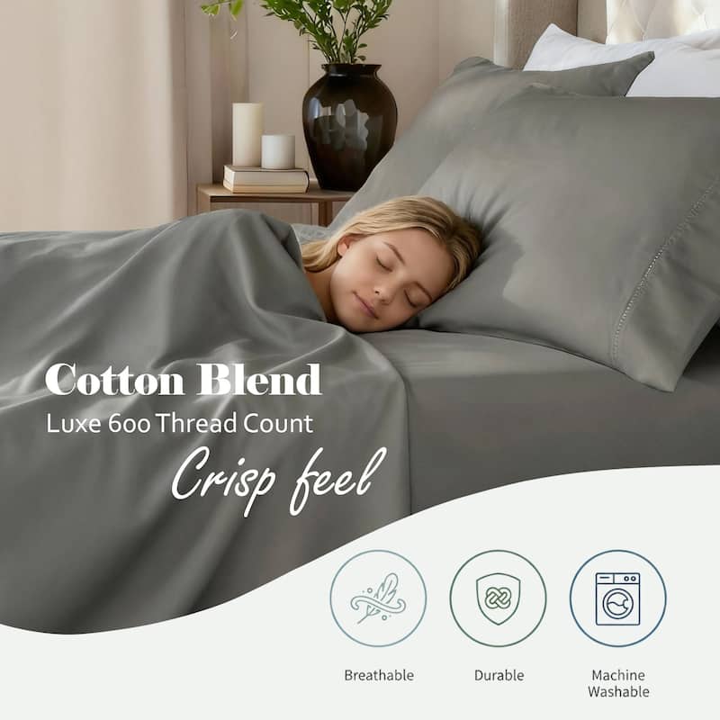 Superior Pandora Cotton Blend Embroidered 600 Thread Count Sheet Set