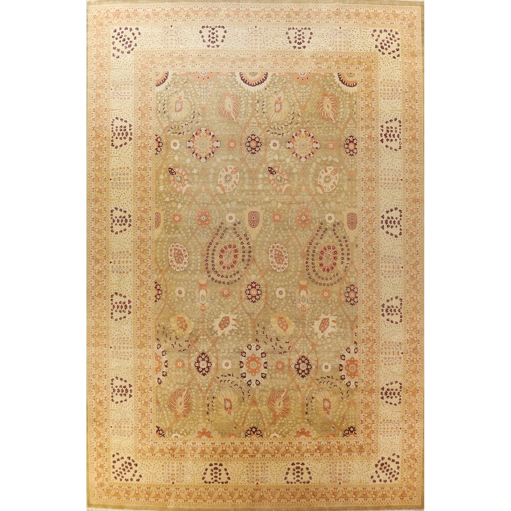 Floral Tabriz Oriental Large Rug Hand-Knotted Wool Carpet - 12'2"x 17'10"
