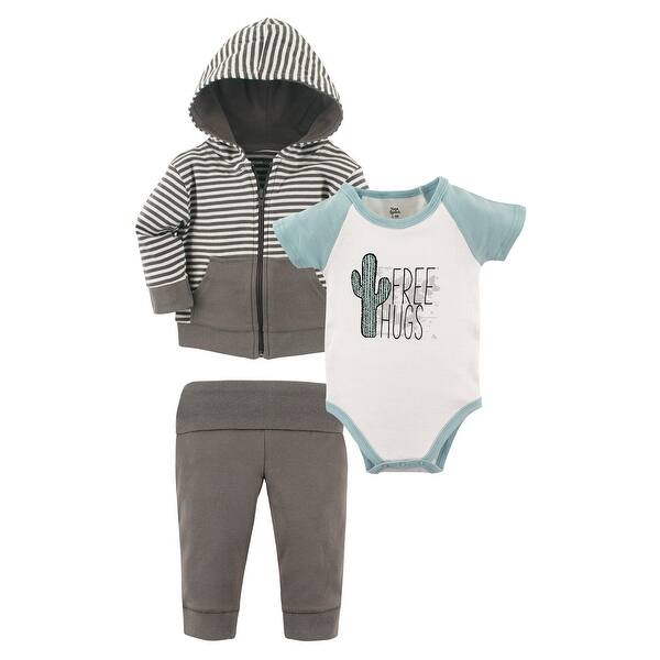 slide 1 of 1, Yoga Sprout Baby and Toddler Boy Cotton Hoodie, Bodysuit or Tee Top, and Pant, Free Hugs Baby 0-3 Months - Free Hugs Baby