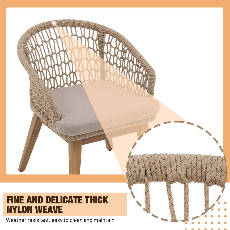 Outdoor Woven Rope Armchairs with Cushions, Set of 2