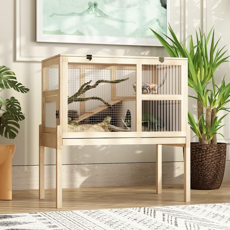 Premium Wooden Reptile Enclosure with Dual Levels and Easy Access