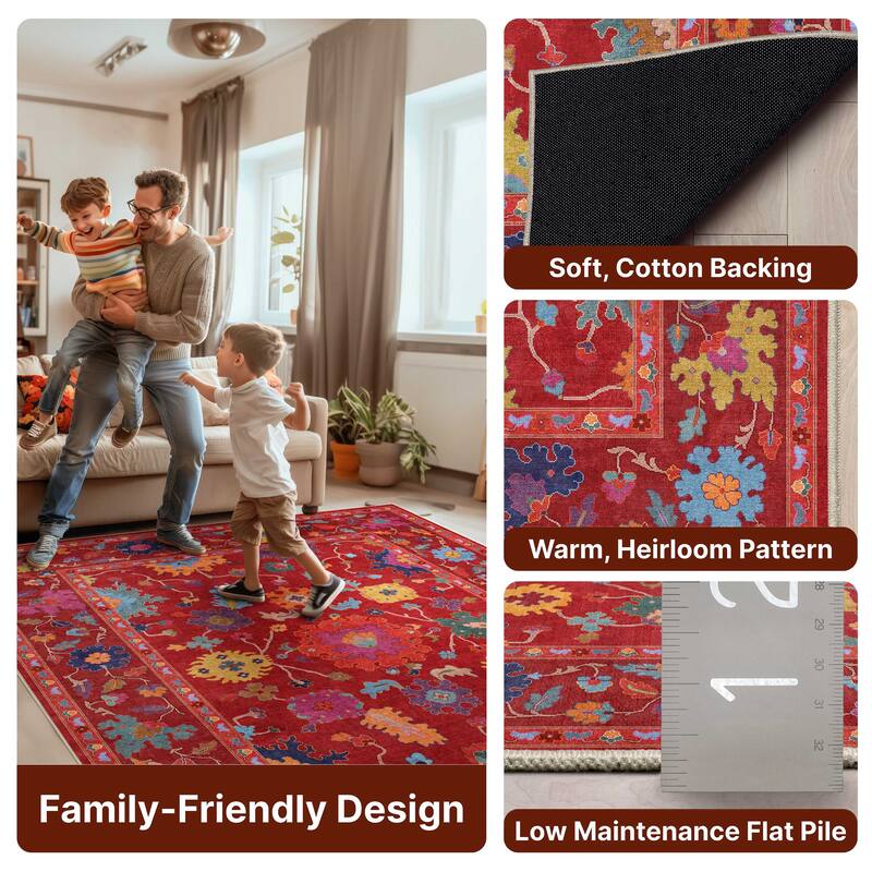 Well Woven Ushak Bodrum Modern Vibrant Floral Flat-Weave Area Rug