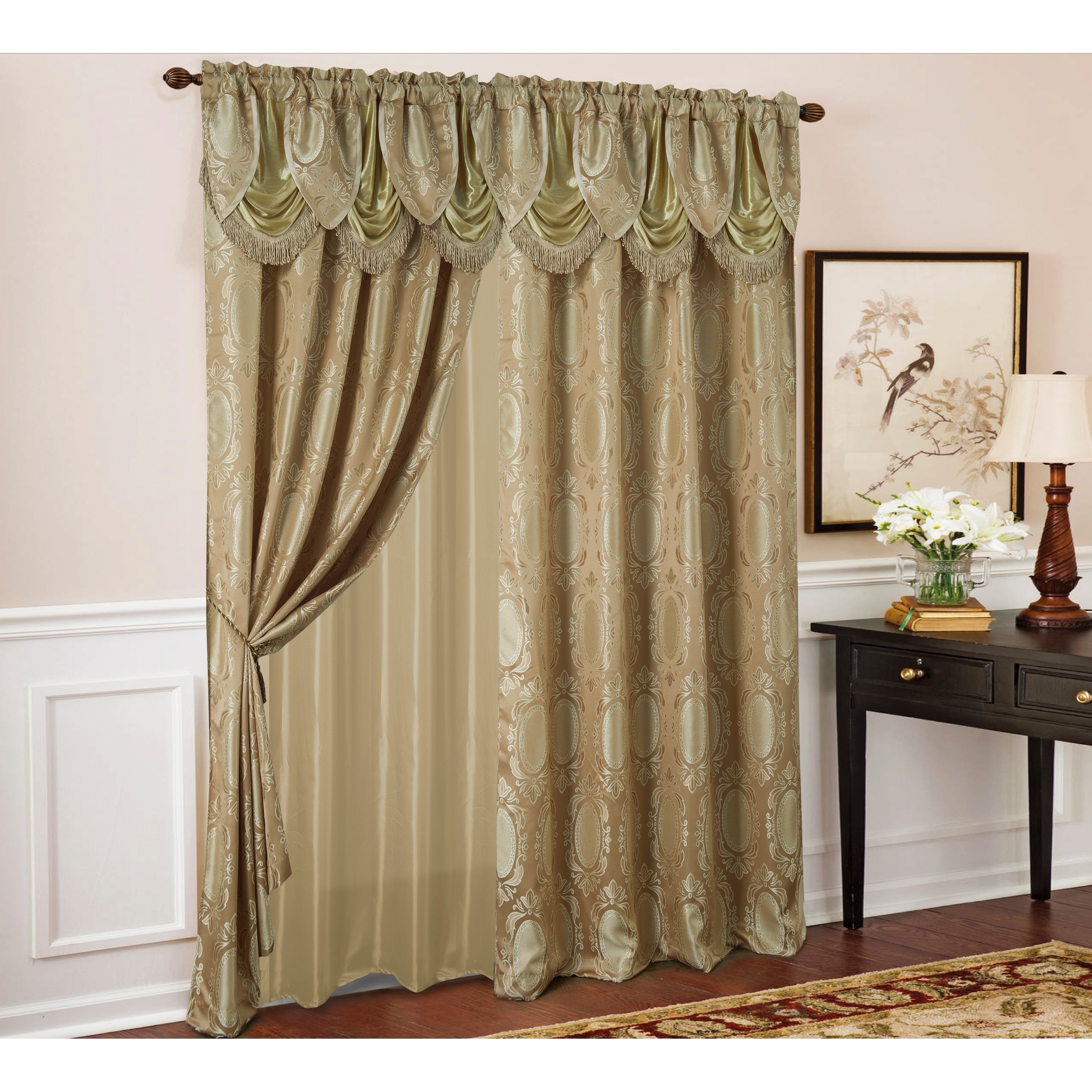 Gracewood Hollow Mabanckou Textured Jacquard Single Rod Pocket Curtain Panel w/ Attached Valance (54 x 84) - 54 x 84 in.