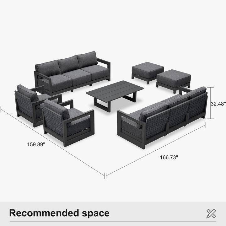 PURPLE LEAF Patio Furniture Set L-Shaped Outdoor Couch with 9.6" Thick Cushion Sofas for Yard Porch Deck, Grey with Table