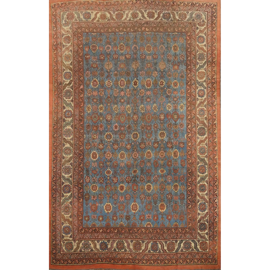 Hand Knotted Oriental 100% Wool Carpet Traditional Floral Navy Blue & Blues Heriz (serapi) Area Rug - 10' 10'' X 8' 6''