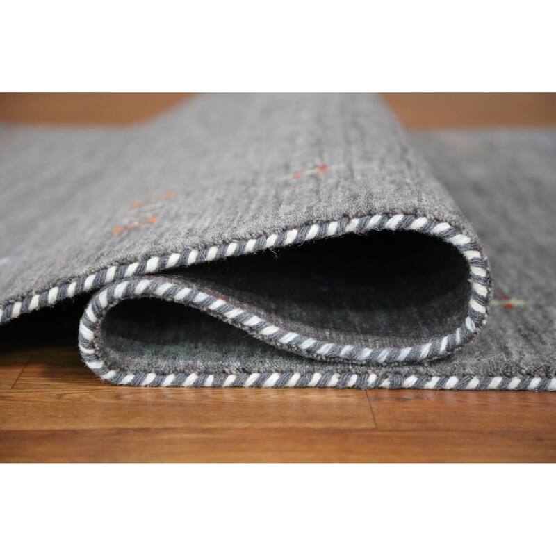 Hand Knotted Oriental 100% Wool Carpet Tribal Tribal Greys & Charcoal Gabbeh Area Rug - 7' 8'' X 5' 0''