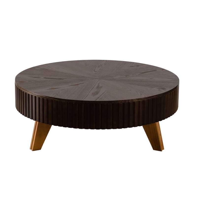 39.37" Retro Round Coffee Table with Storage Space, Suitable for Living Room and Office