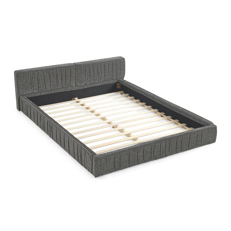 Queen Size Chenille Upholstered Bed Frame w/ Headboard and Wood Frame