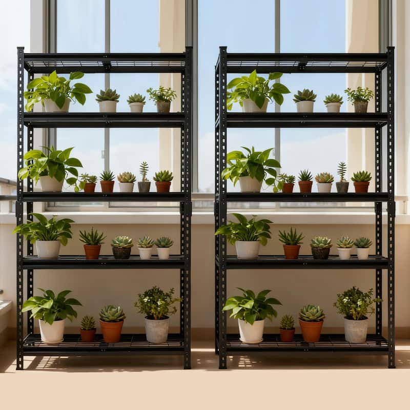 2-piece 5-Tier Storage Shelves set, Heavy-Duty Garage Shelving, Adjustable Shelving Unit, Steel Shelf, Boltless Assembly